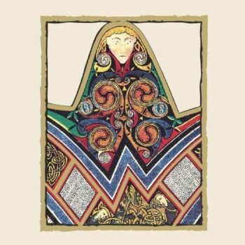 Illumination Sauvignon Blanc 2018 label; A beige rectangular label with a smaller rectangle depicting a stained glass window occupying most of the space