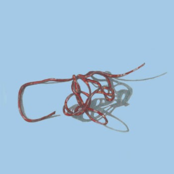 Hatton Daniels Zweigelt Mokelumne Glen 2018; a sky-blue square label with a central image of what appears to be a piece of pink tangled wire